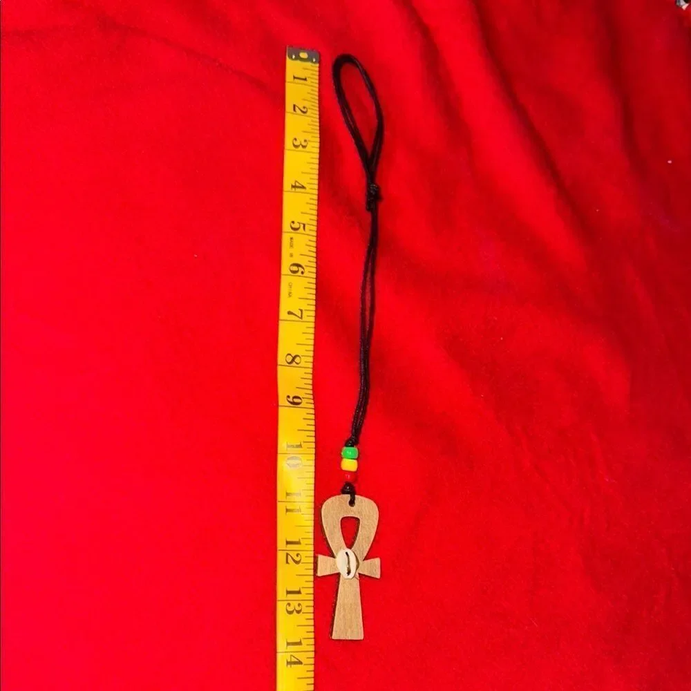 Wooden Ankh Pendant Necklace with Beads